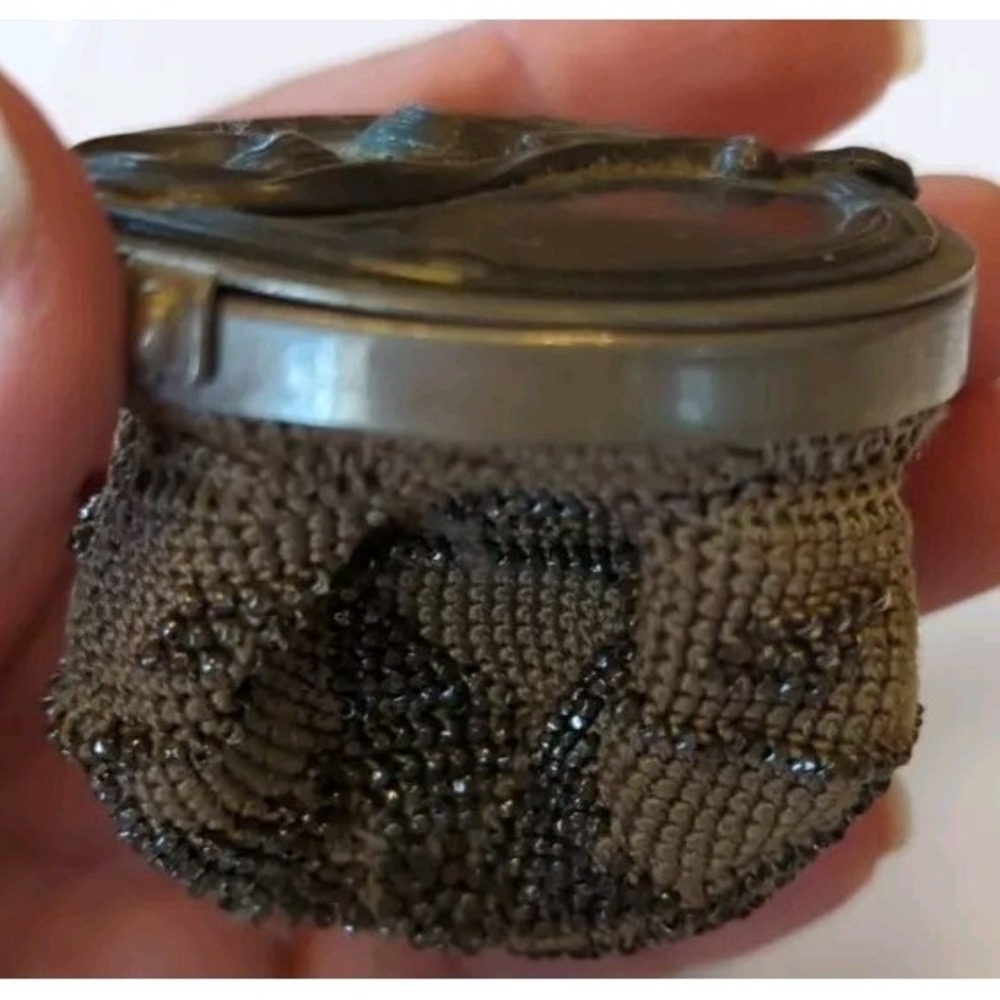 Antique Silver Metal Top Coin Crochet Silver Beaded Purse Art Nouveau Victorian